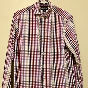 Claiborne slim fit purple / pink plaid shirt
